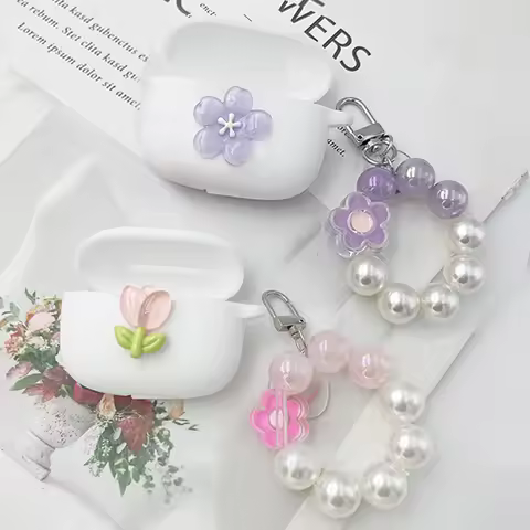 For Realme Buds T200 T200x T200Lite Case flower Silicone with keychian EarPhone Shockproof case for 