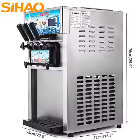 SIHAO 3-Flavor Commercial Soft Serve Ice Cream Machine Yogurt Maker | 18L/H High Output & LCD Displa