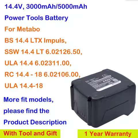 CameronSino 3000mAh/5000mAh Power Tools Battery for Metabo BS 14.4 LTX Impuls,ULA 14.4-18,BS 14.4 6.