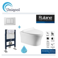 RUBINE Rimless Punta Nera Wall Hung Water Closet With R&amp;T 0.80 Flush Cistern &amp; Flush Plate