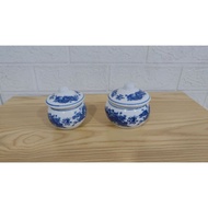 Round Jar Containing Water, Salt, Glazed Rice With Bat Trang Ceramics