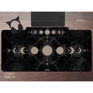 Astrology witchy moon phase desk mat, celestial zodiac extended mouse pad, Sewn edges