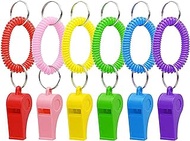 Sport Whistle with Bracelet, 6pcs Loud Clear Plastic Whistles with Stretchable Coil Wrist Keychain Ring for Coaches Referees School Soccer Christmas Birthday Party Gift