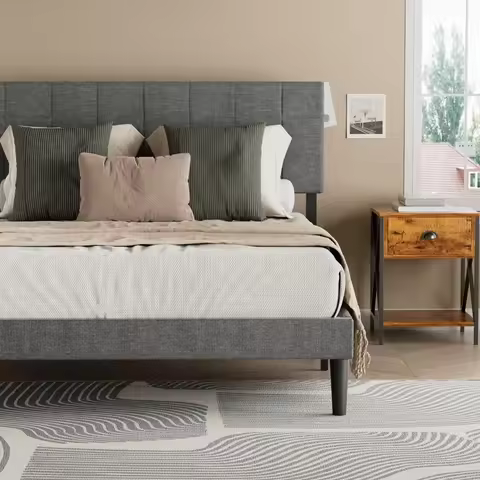 Children's bed, king size bed frame, with geometric headboard - padded king size bed frame - without