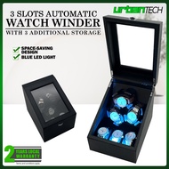 3+3 Slot Automatic Watch Winder Leather Storage with Additional Storage Display and 4 Rotation Modes