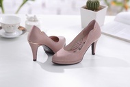 Venus-法式粉玫瑰-蛇紋微尖頭真皮高跟鞋