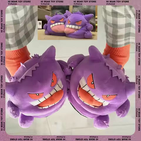 In Stock Gengar Gengar Plush Slippers Winter Warm Indoor Anime Merchandise Slippers Funny Tongue Gen