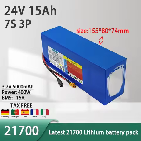 2025 New 24V 10Ah 21700 7S 2P lithium battery pack With 15A BMS 0-400W high-power rechargeable batte