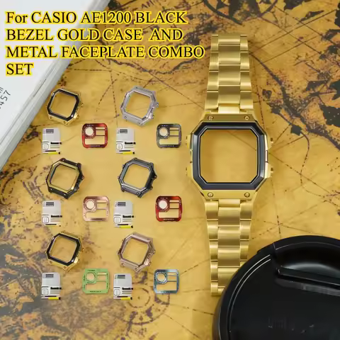 Watch Gold Bezel Black Case and Faceplate for Casio AE1200 Watch Royale Mod Combo Sunray Texture Wat
