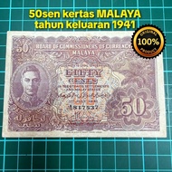 duit kertas malaya duit zaman British duit syiling lama 50sen kertas barang lama A903