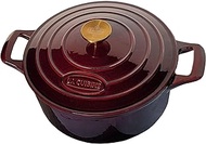 La Cuisine Enameled Cast Iron Dutch Oven Casserole Dish Pot with Lid, 5 Ltr 26cm Dia. Matte Black Enamel Interior, Cranberry Enamel Finish Exterior, Gold-Plated SS Lid Handle, Oven Safe