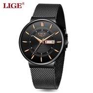 LIGE Original Watch For Men Ultra Thin Date Mesh Steel Strap Chrongraph Waterproof Casual Quartz Wat