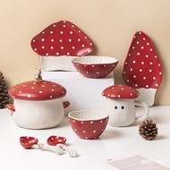 Molly Preferred Cute Red Mushroom Tableware Mug Snack Plate Rice Bowl Noodle Salad Spoon ins Style H