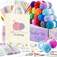 INSCRAFT 113 Piece Crochet Kit with Yarn Set– 1600 Yards Assorted Yarn for Knitting and Crochet, 73P