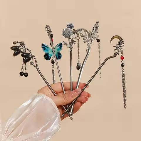 Elegant Butterfly Tassel Hairpin For Women Exquisite Neo-chinese Style Hair Stick Girls Vintage Meta