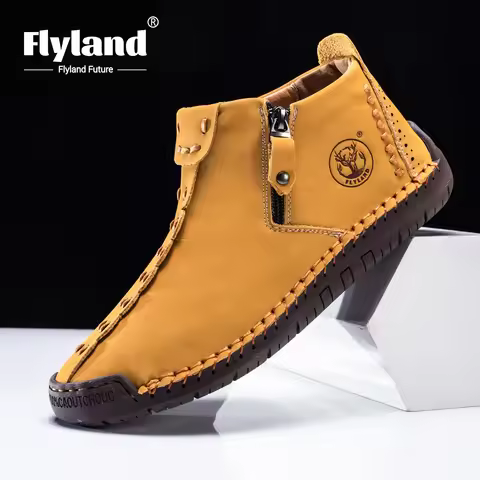 FLYLAND Men'S Fashion Vintage Classical Handmade Dress Boot Chukka Boot Daily Casual Work Office Sho