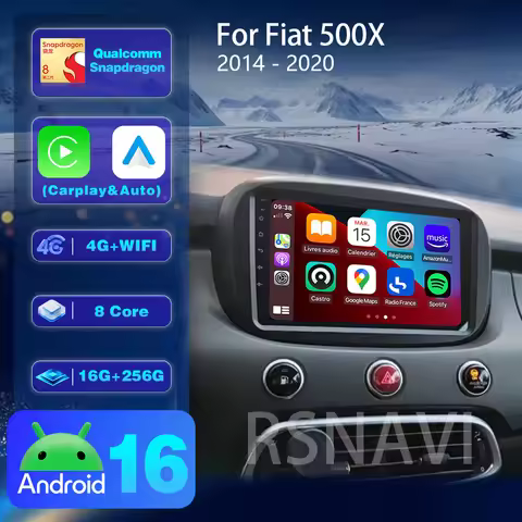Android 16 For Fiat 500X 2014 - 2020 Carplay Auto Car Radio with Wireless CarPlay BT Multimedia Play