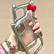 Casing iphone 11/12/13/14/15 Pro max /Electroplated silver three-dimensional cat ears acrylic silver