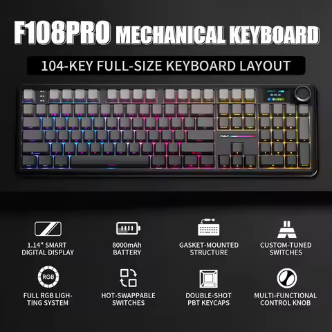 AULA F108 PRO/F108 Mechanical Keyboard Custom 100% Layout RGB Backlight Wireless Bluetooth Hifi Swit