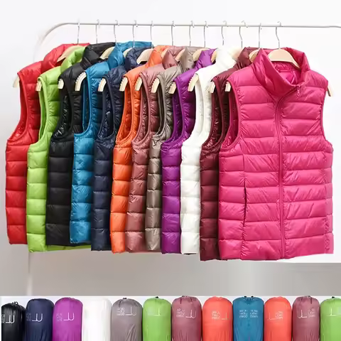Winter Women's Ultralight Thin Down Vest Jacket White Duck Down Vest Windproof Warm Waistcoat Coat P