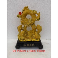 Golden Dragon Statue Dragon Decoration Display - 5 koi Fish - 22 x 12 x 33