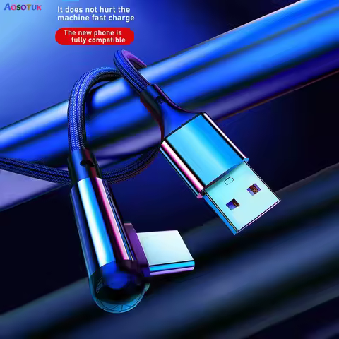 1.2M 3A 90 Degree Fast Charging USB Cable Micro C Type C For iPhone 13 12 11 Pro Huawei L-shape Nylo