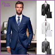 3Pcs/Set Men Suit Lapel Long Sleeve Suit Coat Waistcoat Long Pants Set Slim Fit Solid Color Full Sho
