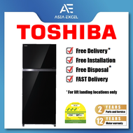 (Bulky) TOSHIBA GR-AG55SDZ(XK) 510L GLASS BLACK 2 DOOR TOP FREEZER REFRIGERATOR