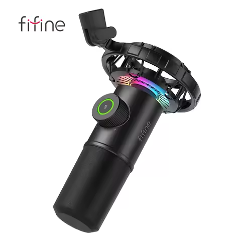 FIFINE Gaming USB Microphone for YouTube,Podcast Dynamic Mic with RGB Light/Light-touch Mute/Gain Kn