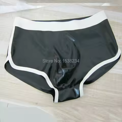 Christmas Latex Briefs Rubber Underwear Lingerie with White Trim Cosplay