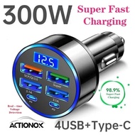 ACTIONOK 300W 6 Ports Car Charger Fast Charging PD/QC/SCP/FCP/AFC/PSS Car Cigarette Lighter Flash Ch