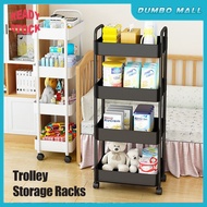 3/4 Tier Trolley Rack Storage Shelf with Wheels Home Office Kitchen Organizer Multifunction Multi-layer Shelves Rak