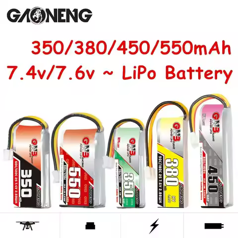 2PCS GNB 350mAh/380mAh/450mAh/550mAh 2S 7.4V/7.6V 60C-90C HV Lipo Battery PH2.0 Plug For 1:28 RC Car