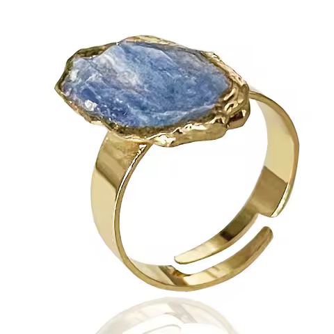 Raw Blue Kyanite Open Ring Gold Color Irregular Rough Stone Handmade Healing Crystal Finger Jewelry