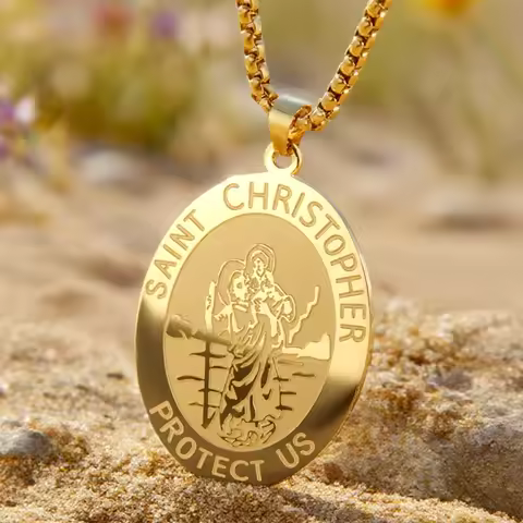 Dawapara Saint Christopher Necklace Saint Protection Traveler's Charm Pray for Us Michaelmas Gift St