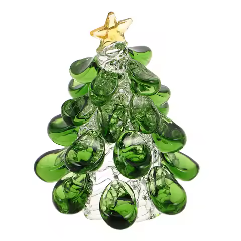 Miniature Crystal Christmas Tree Decoration Green Paperweight Tabletop Holiday Xmas Centerpiece Star