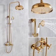 Luxury Polished Gold Bathroom Shower Faucet System Set 8 Inch Rainfall Shower Head Handheld Spray Dual Handle Mixer Tap ZD3082