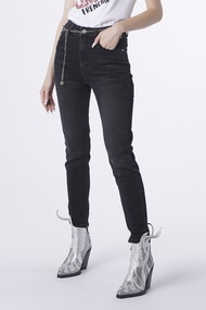 ESP กางเกงยีนส์ทรงสกินนี่แต่งเข็มขัดโซ่ ผู้หญิง สีดำ | Skinny Fit Jeans with a Removable Chain Belt