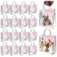 1/2/6/12pcs Transparent Plastic Gift Bags With Ribbon Bow, Size Approx. 15x13x7cm (5.9x5.1x2.8in), R