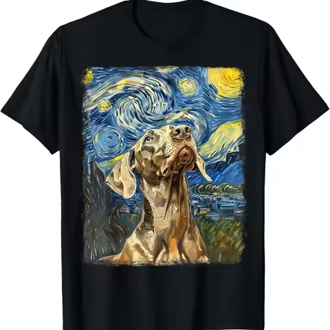 Weimaraner Dog Starry Night Painting T Shirt