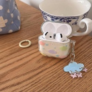 Korean Cute Transparent Colored Clouds Case with Puppy Chain for Airpods 3 2 1 Airpods Pro 4 3 2 1 A