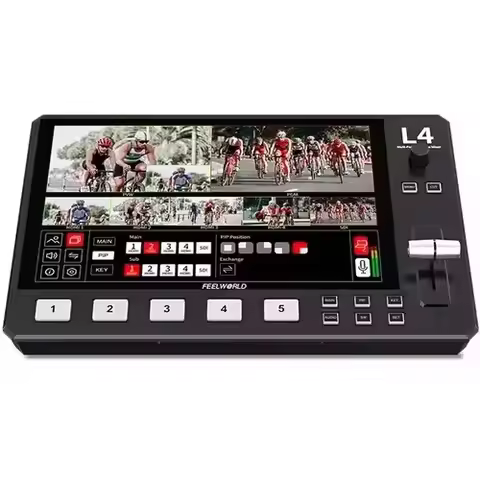 --FEELWORLD L4 Video Switcher for Live Streaming Equipment Card Mixer Equipments Photo Studio Camera
