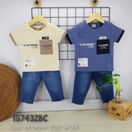 7432 USON BOYS' LONG JEANS T-SHIRT SET (CREAM-NAVY)
