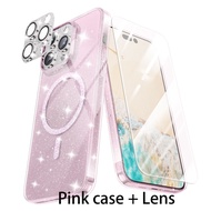 WSKEN Magnetic Case for iPhone 15 Pro max Casing Ponsel Berkilau Merah muda