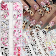 [Eco Kitchen] 12Grids/Box 3D Resin Balck Skin Hello Kitty Nail Accessories Kawaii Bow Tie, Swim Ring