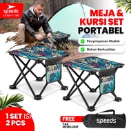 SPEEDS Meja dan Kursi Lipat Meja Kerja Meja Portable Meja Camping Dengan Klip Pengait Indoor/Outdoor 031-11 Set Biru