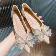 Size 33-46 Pointed Flat Shoes 2023 New All-match Plus Size Boat Shoes Wedding Shoes soft-soled Shoes Rhinestone Pansy Shoes