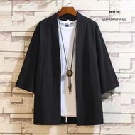 ebzo "Japanese Men's Three-Quarter Sleeve Tang Cardigan Haori Kimono - Retro Fairy Robe Shirt in Malaysia"