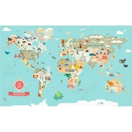 Self adhesive Custom size retro world map for background wall 3d wallpaper cartoon map childrens bed