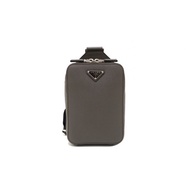 Prada Grey Saffiano Leather Brique Shoulder Sling Bag